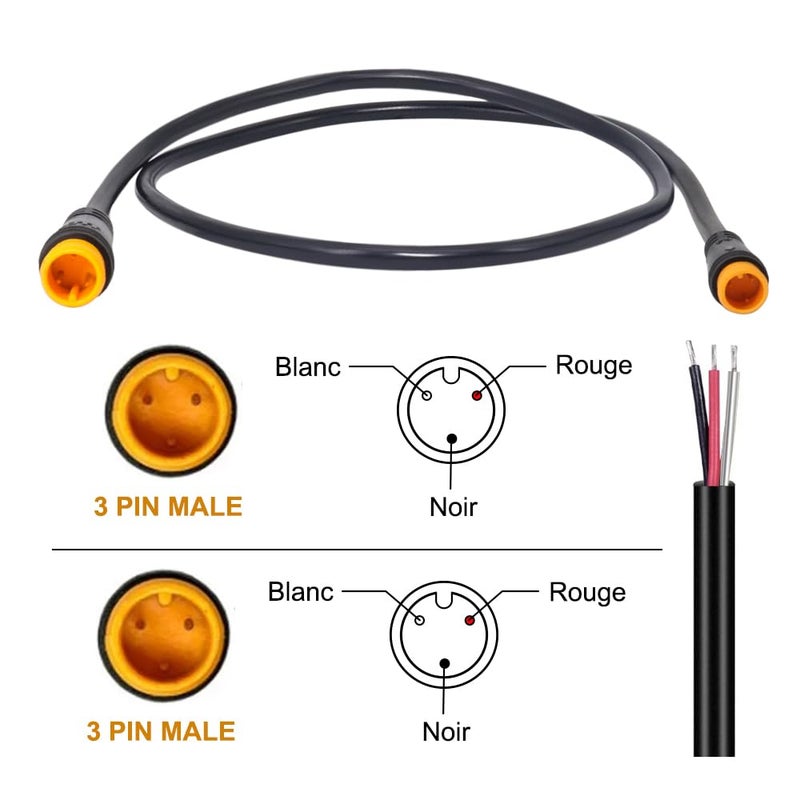 Onature Male to Male Ebike Extension Cable for Electric Bike Display and Gear Shif Sensor, Julet 2Pin / 3Pin / 5Pin Waterproof Connector to Expand Ebike Light and Twist Throttle (3 Pin Male to Male Yellow) - Image 4
